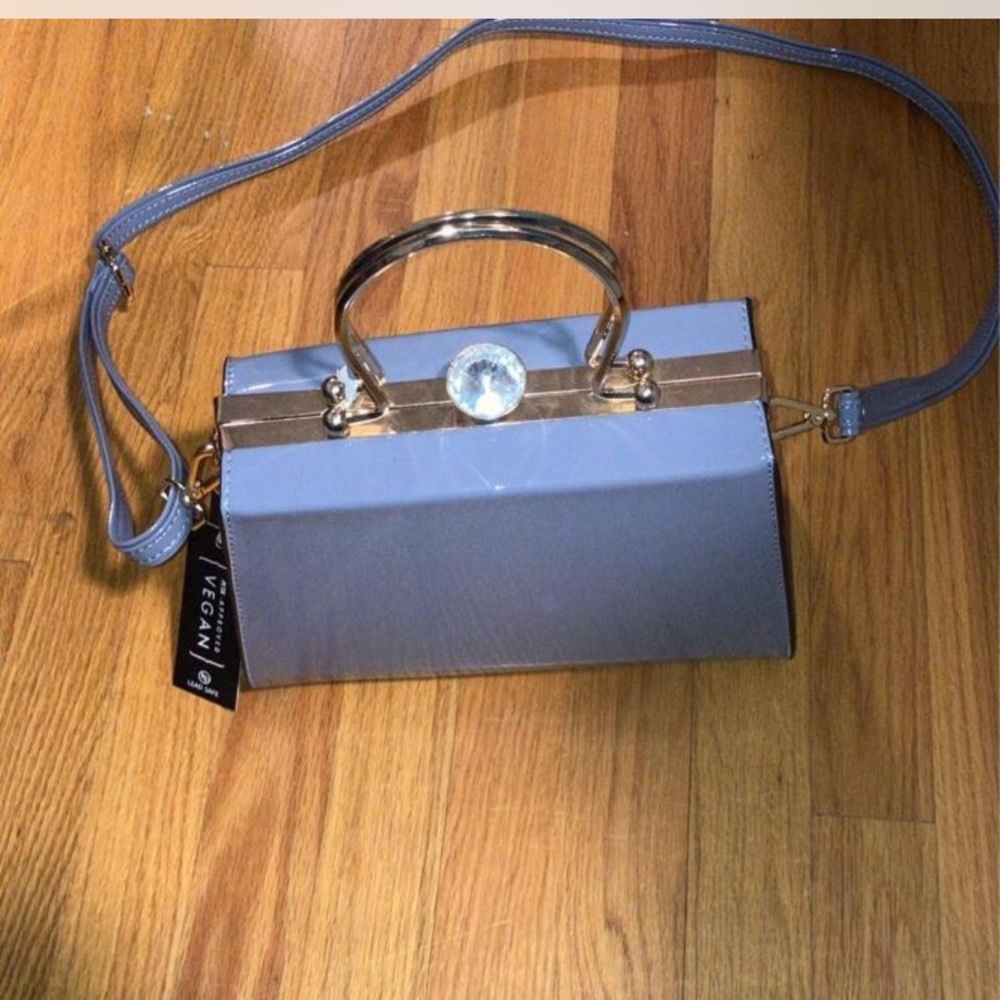 Elegant Gray Handbag with Gold Accents